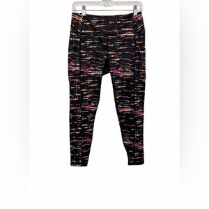 Pro Player High Waisted Athletic Leggings Medium Black Multi Color Abstract Dash